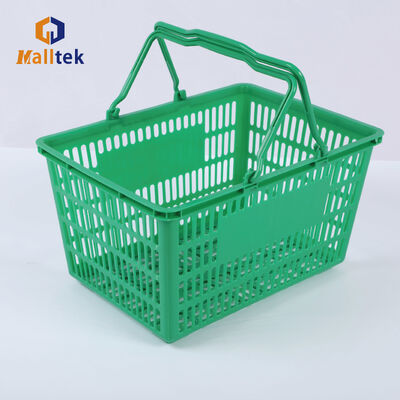 Portable Double Handle Plastic Supermarket Shopping Basket with 30L Load Capacity Ideal for Retail Stores and Multipurpose
