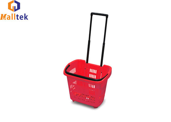 Aluminum Telescopic Handle Plastic Grocery Hand Basket With 2 Wheels