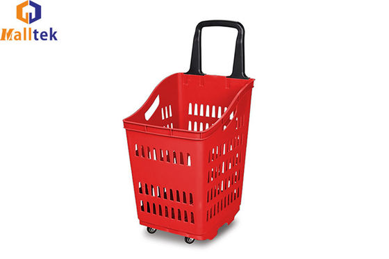 4 1.5'' PU Wheels Plastic Rolling Basket With Ergonomic Handle